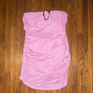 Fashion Nova Strapless Pink Dress with Gold Accent